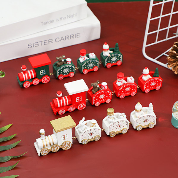 Juldekorationer fyra trä tecknade tåg ornament Red a8a0 Red Fyndiq