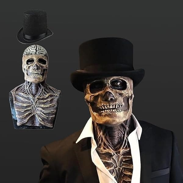 Grå 3D-kranie maske til Halloween, ideel til rollespil.