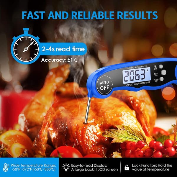Mattermometer - Temp Alarm, Sammenleggbar Lang Probe, Vanntett (rød)