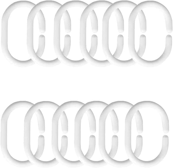 Duschdraperiringar, 12 duschdraperiringar, C-formade duschdraperikrokar, lämpliga för gardiner, vit