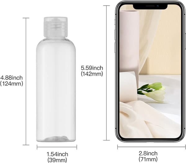 100 ml flip-top flaskor, 5-pack, påfyllningsbara kosmetiska reseflaskor, vit kork med transparent lock, transparenta doseringsflaskor White