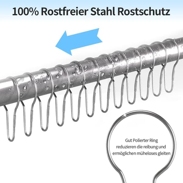 50 bruserforhængsringe i rustfrit stål, 69x34 mm bruserforhængskroge i rustfrit stål, bruserforhængsstangsringe, sølv