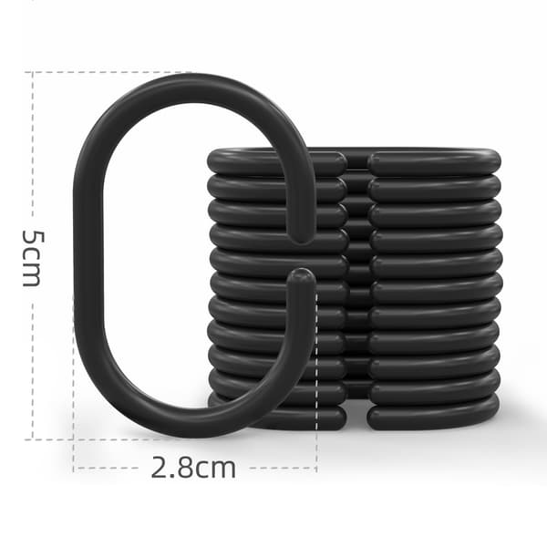 Duschdraperiringar, 12 duschdraperiringar, C-formade duschdraperikrokar, lämpliga för duschdraperier, svart