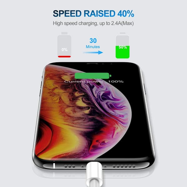 2-pak, 1-meter Apple opladerkabel, Apple Lightning til USB datakabel, kompatibel med iPhone 12/11/11 Pro/11 Max, osv.