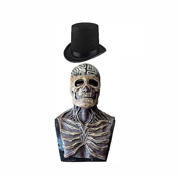 Grå 3D-kranie maske til Halloween, ideel til rollespil.