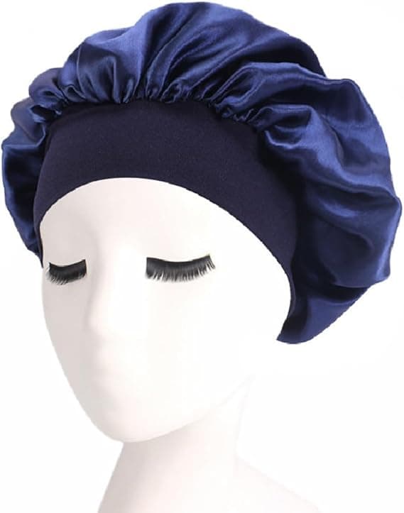 Hårbonnet för Sömn, Bred Elastisk Band Satin Bonnet Silke Bonnet Duschmössa för Kvinnor Flickor Makeup Hårräddning Elastisk Hatt