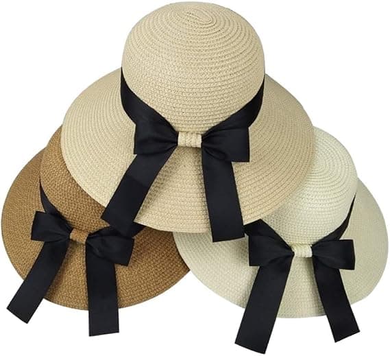 Dame Solhat Floppy Foldbar Sløjfe Stråhat Sommer Strandhat UV Beskyttelse UPF50 (Off-white)