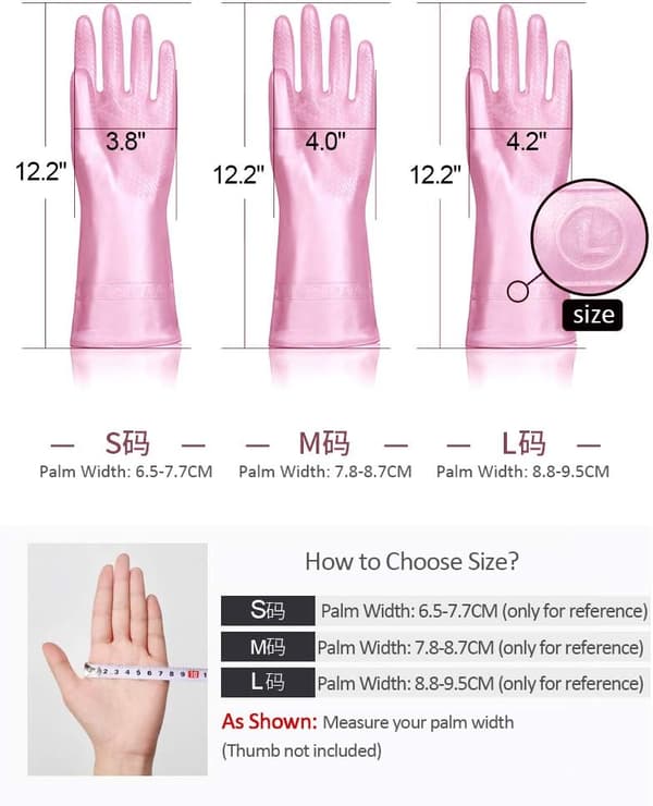Set med 3 återanvändbara, latexfria städhandskar - diskhandskar med bomullsfoder och våffelmönstrade handflator