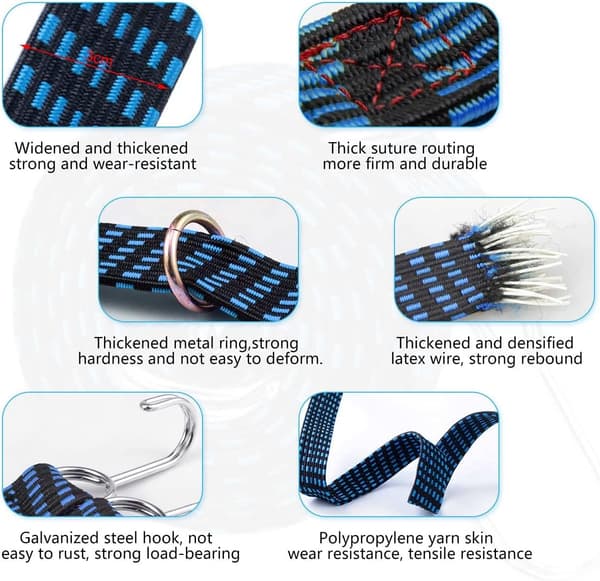 Elastiske snore med kroge, 4 stk. elastiske bagagestropper, justerbar elastisk snor med metalkrog