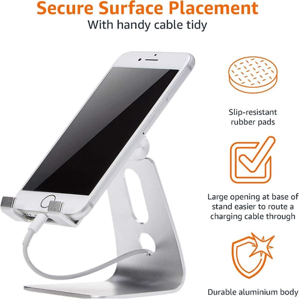 Vikbart telefon- och surfplatteställ i aluminiumlegering, justerbart, lämpligt för iPhones och Android-telefoner, silver silver