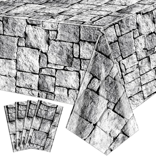 4-pack rektangulära dukar med kullerstensimitation, tegelmönster, stenmönster, stenmurseffekt, 130 x 270 cm
