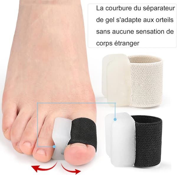Et sæt med 8 tåskillere med svedabsorberende elastiske stropper og skridsikre skillere, der sidder sikkert fast