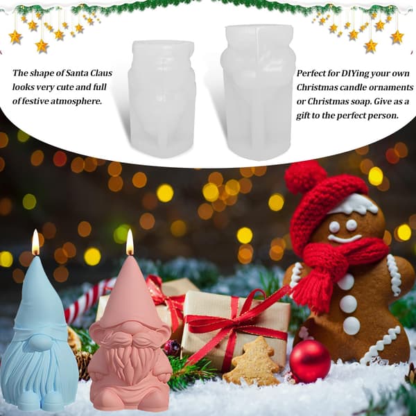 2 stykker 3D silikone nisseform, 3D julesilikoneforme, silikone julelysforme, lysfremstilling, juledekoration DIY
