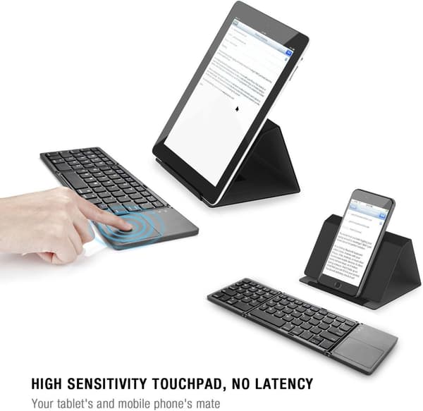 Foldbart Bluetooth Tastatur, Lommeformat Bærbar Mini BT Trådløst Tastatur med Touchpad til Android, Windows, PC, Tablet
