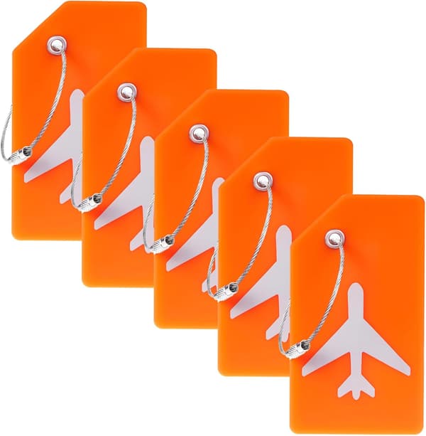 Set med 5 silikonbagageetiketter för handväskor, skolväskor, resväskor och instrument (orange)