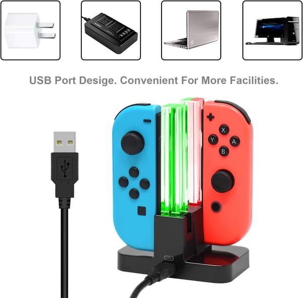 Controller Oplader Dock Kompatibel med Nintendo Switch til Joycons med USB Type-C Opladerkabel