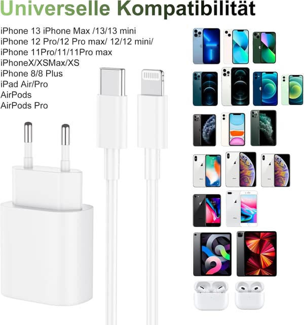 20W iPhone USB-C hurtigoplader med 1-meter USB-C-kabel, kompatibel med iPhone 14 Pro Max/14/13 Mini/13 Plus/13 Pro Max/12 Mini
