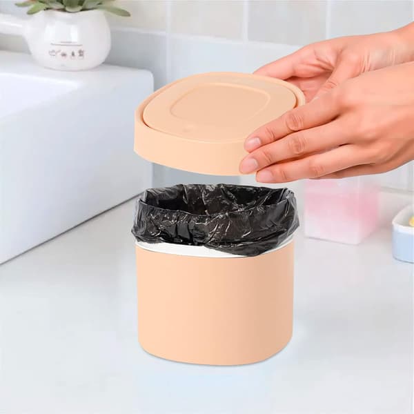 Mini Bordsbehållare med Lock, Liten Papperskorg för Sovrum, Badrum, Kök, Kontor, Sovrum, Rosa