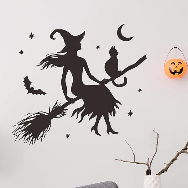 Flygande häxor väggdekal 36 x 40 cm, Halloween-dekoration för hem, sovrum, vardagsrum eller kontor