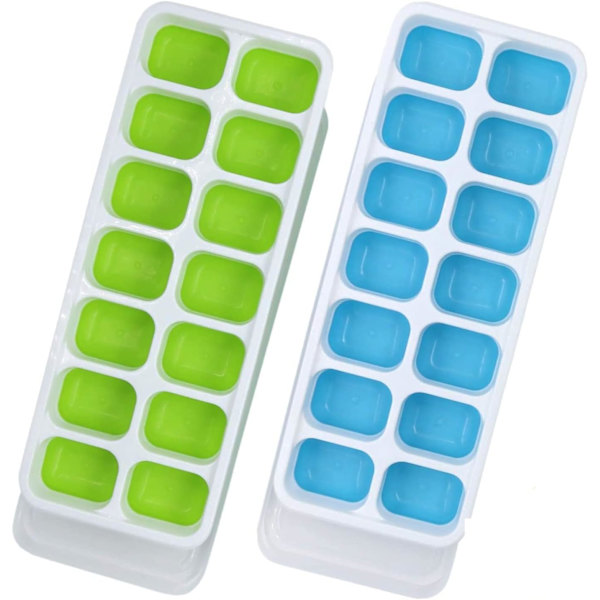 Isbitsformar, 2-pack isbitsformar med avtagbart lock som inte spiller, lättsläppt silikon och flexibla isbitsformar