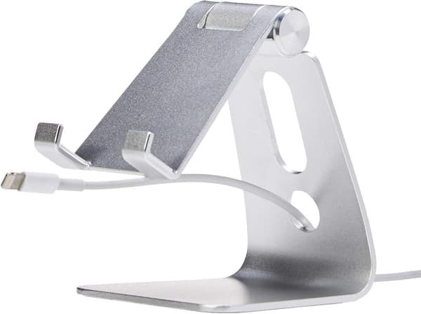 Vikbart telefon- och surfplatteställ i aluminiumlegering, justerbart, lämpligt för iPhones och Android-telefoner, silver silver