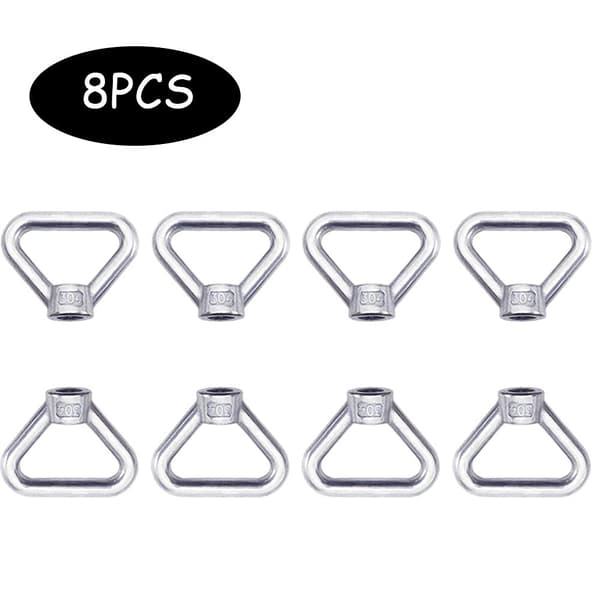 Set med 8 M8 öglemuttrar, triangulära öglemuttrar i silver 304 rostfritt stål, M8 invändig hexagonal öglemutterfäste