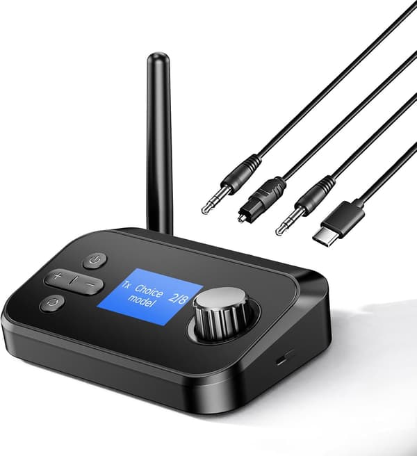 Bluetooth TV-sändare och mottagare, Bluetooth-ljudadapter med Aux 3,5 mm/optisk