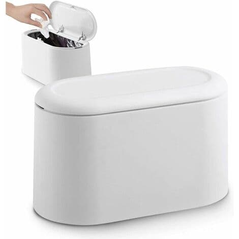 Liten bordsbehållare med tryckknappslock, perfekt för kontoret, badrummet, köket, sovrummet eller djurfoderförvaringen, vit.