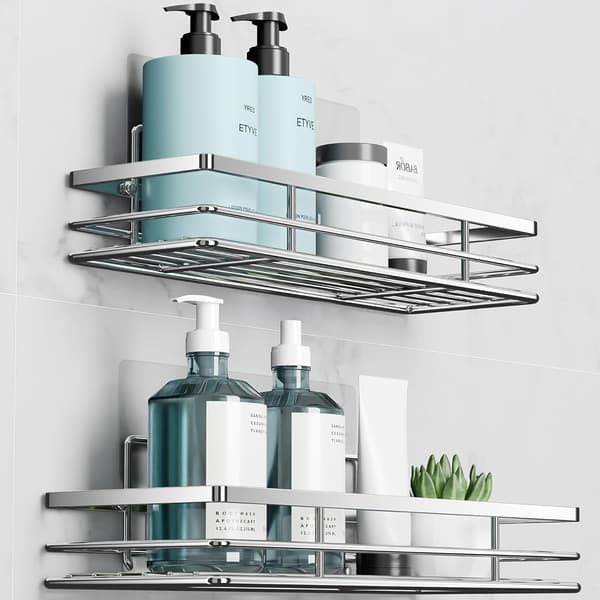 Duschkorg 2-pack Borrfri Organizer Badrumskorg med Självhäftande Silver