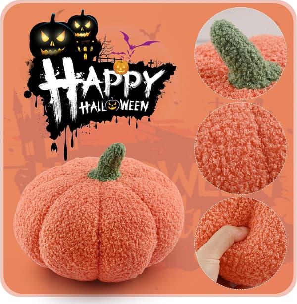 Halloween Græskar Pyntepude, Udstoppede Græskar Fluffy Plys Legetøj Sofapude Blød Græskar Pyntepude Dekoration til Halloween Pynt Orange