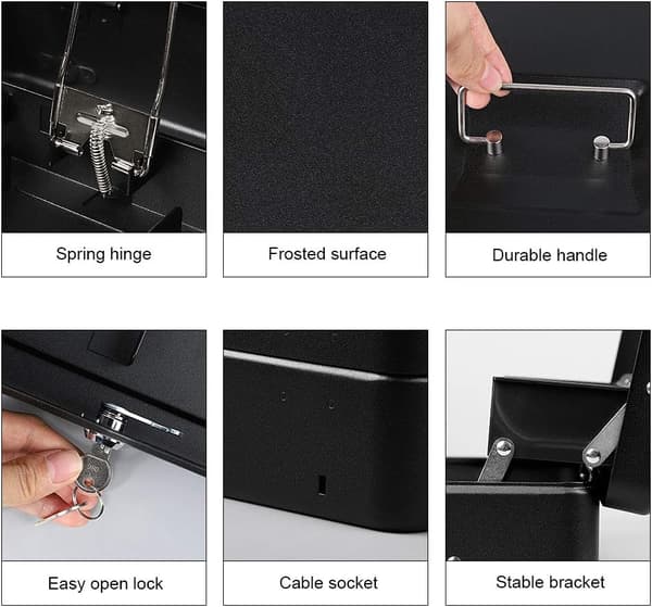 Låsbar metalsafe, stor kapacitet, med lås - Sort