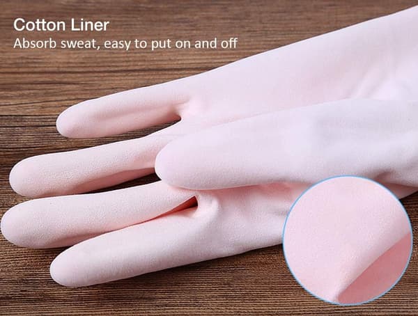 Set med 3 återanvändbara, latexfria städhandskar - diskhandskar med bomullsfoder och våffelmönstrade handflator