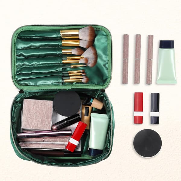 Fløjl Makeuptaske, Multifunktionel Kosmetiktaske til Kvinder, Grøn