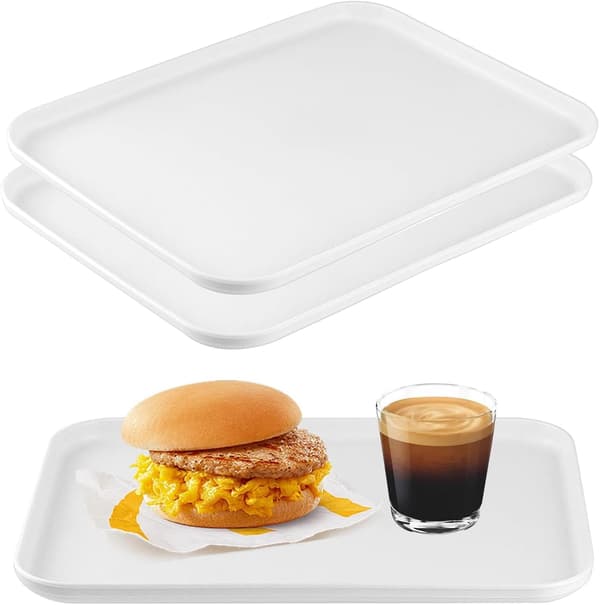 2-delad rektangulär serveringsbricka, köksbricka, snabbmats- och frukostbricka, snackbricka, vit cateringbricka, återanvändbar