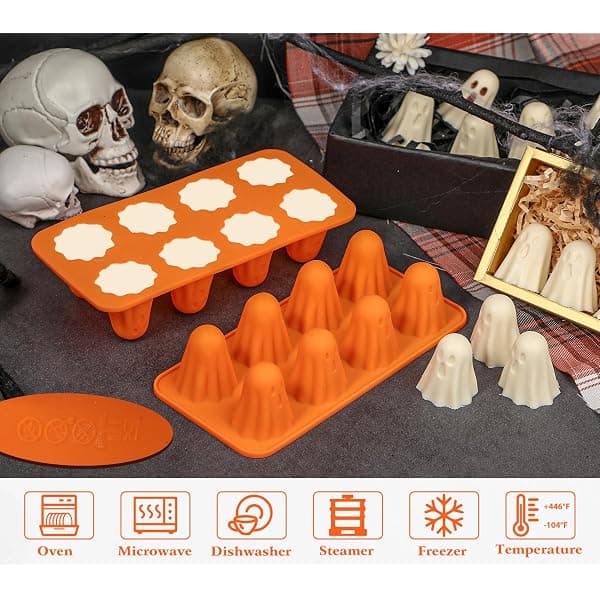 2-pak Halloween chokoladeforme, 8 spøgelsesforme, til chokolade, slik, budding og gelé