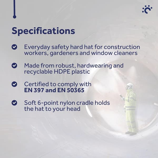 Vit skyddshjälm – Full Peak Hard Hat med silverblixtremsa baktill – Vit