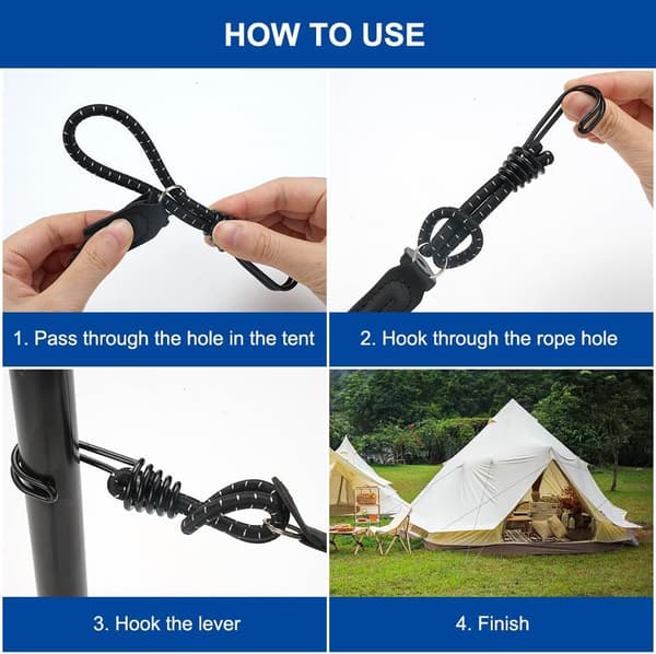 10-pack Gummiband med Spiralhakar, 16cm Korta Elastiska Spännhakar, för Camping, Bagage