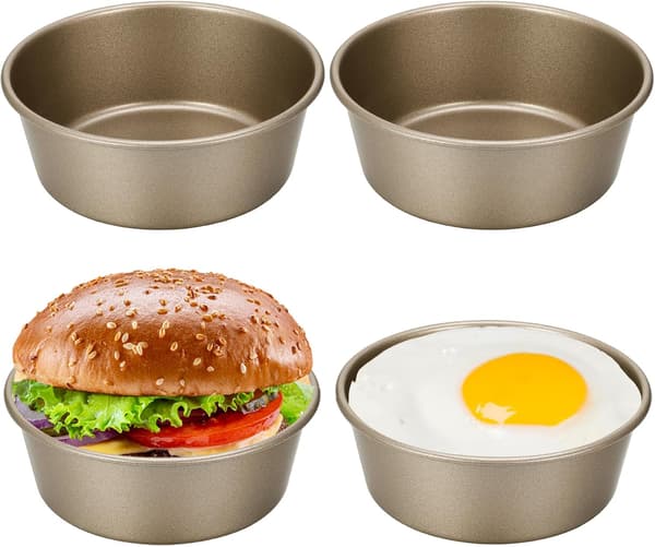 4 stk. æggeforme til airfryer, 4'' ramekiner til airfryer, mini rund bageform i fødevaregodkendt kulstofstål til airfryer