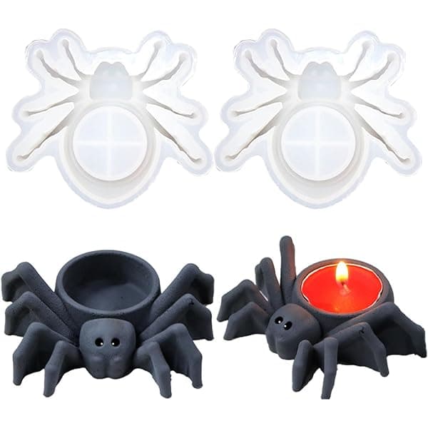 2-pakke edderkopplysestaker i harpiks, DIY silikonform for Halloween telys