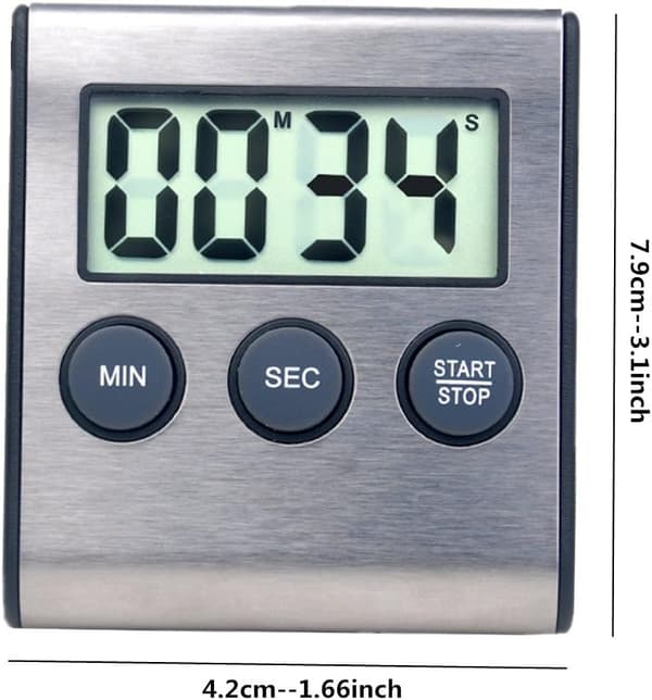 Mini digital timer, 24-timers format, nedtællingsur og stopur, medicinsk rustfrit stål sort