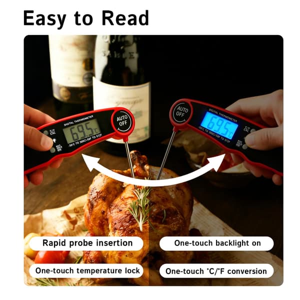 Digitalt hurtigtermometer for hjem og BBQ; digitalt BBQ-termometer egnet for grilling, røyking og frityrsteking