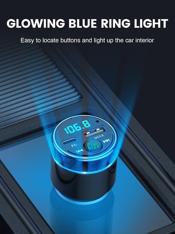 Bluetooth-biladapter 5.3, helmetall, PD 30W og QC3.0 18W, støydemping