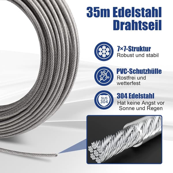 35m Rustfri stålkabel - 304 Rustfri stålkabelstrammer - Med øyer