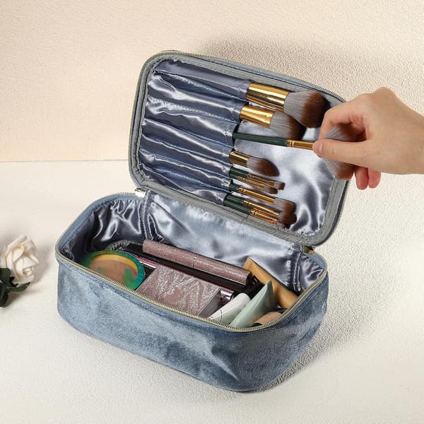 Fløjl Makeuptaske, Multifunktionel Kosmetiktaske til Kvinder, Blå