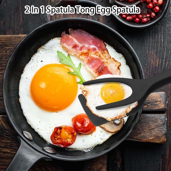 2 stk. Æg Spatel Vender, 2 i 1 Spatel Tang Æg Spatel, Grib og Vend Spatel Tang, Plast Spatel (Sort)