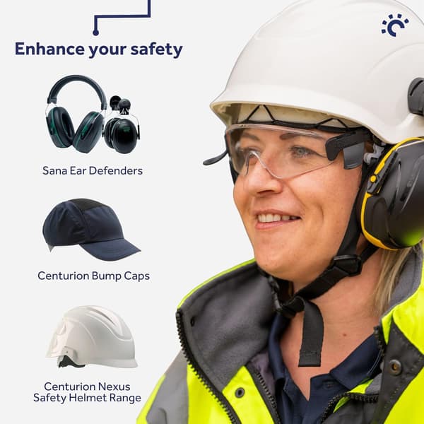 Vit skyddshjälm – Full Peak Hard Hat med silverblixtremsa baktill – Vit