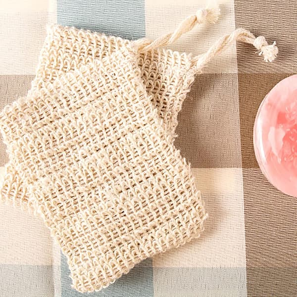 Todelt såpeposesett i bomull og lin, netting såpepose, solid såpepose, såpepose bæreveske, 14,5 cm x 9,5 cm