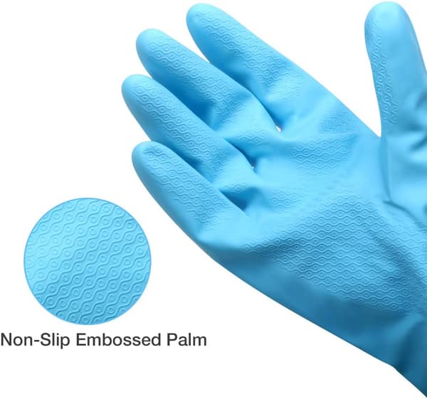 Set med 3 återanvändbara, latexfria städhandskar - diskhandskar med bomullsfoder och våffelmönstrade handflator