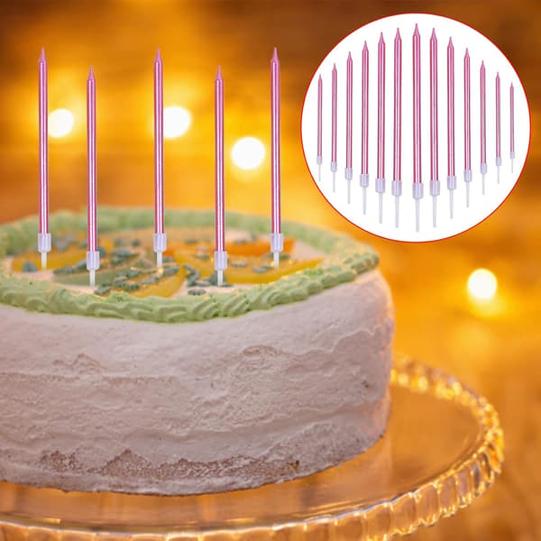 10 stk bursdagslys, bursdagskakelys i holdere, lange tynne cupcake-lys topper til bursdag