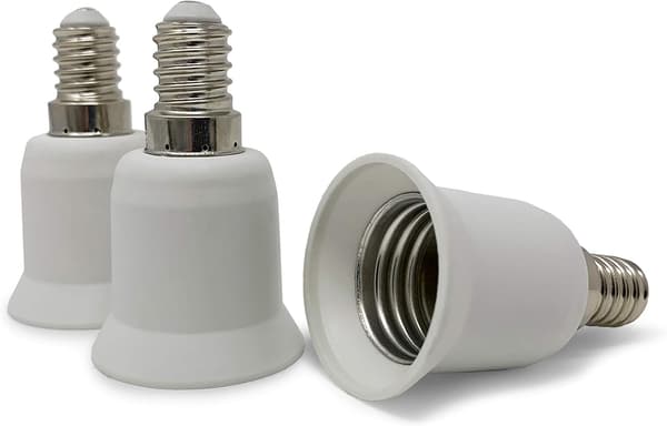 Sæt med 3 lampefodsadaptere - Hvid - E14 til E27 fatning - til energibesparende halogen- og LED-pærer